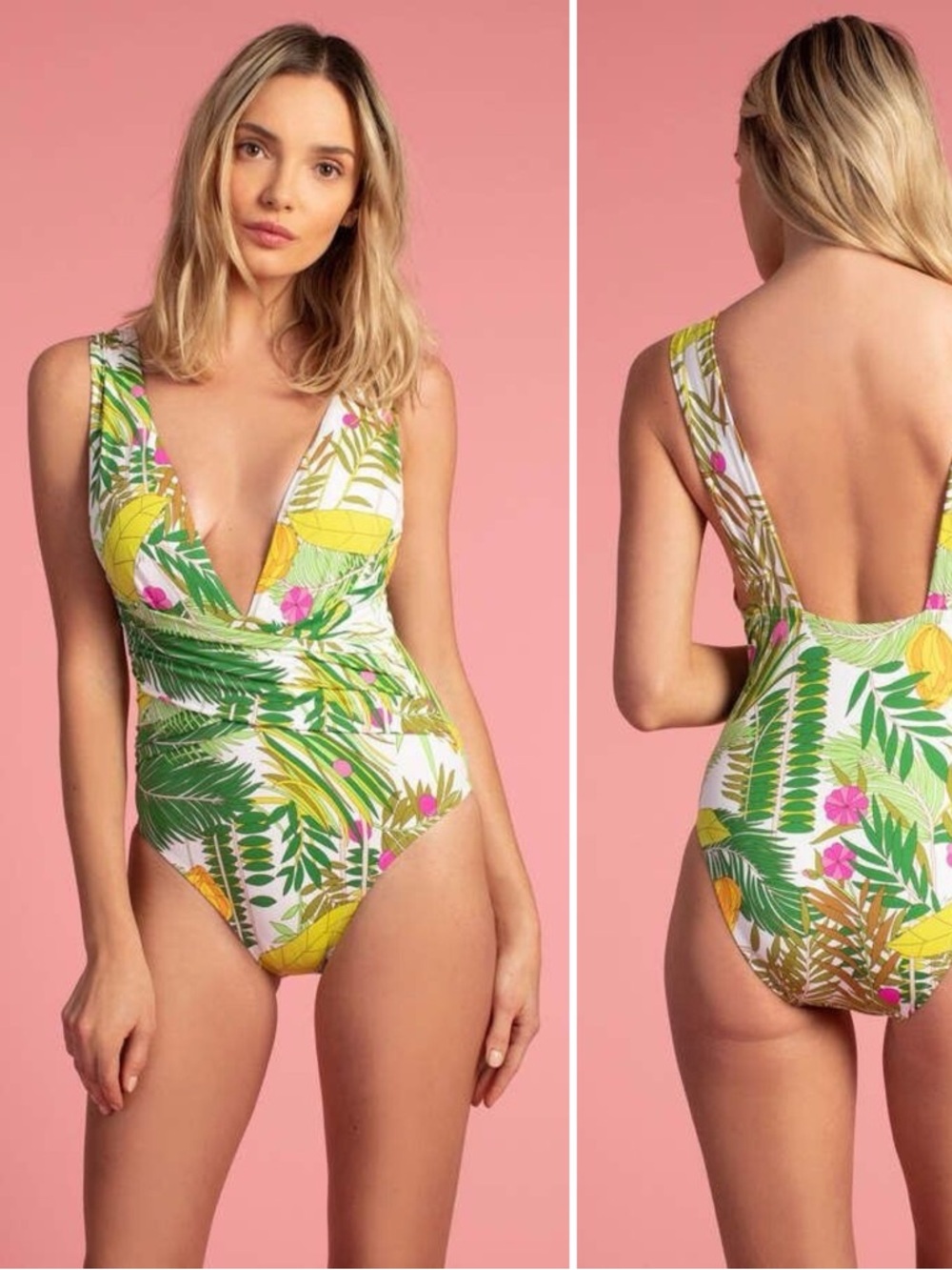 TRINA TURK It’s Bananas Plunging Neckline Tropical One Piece Swimsuit \\ 8